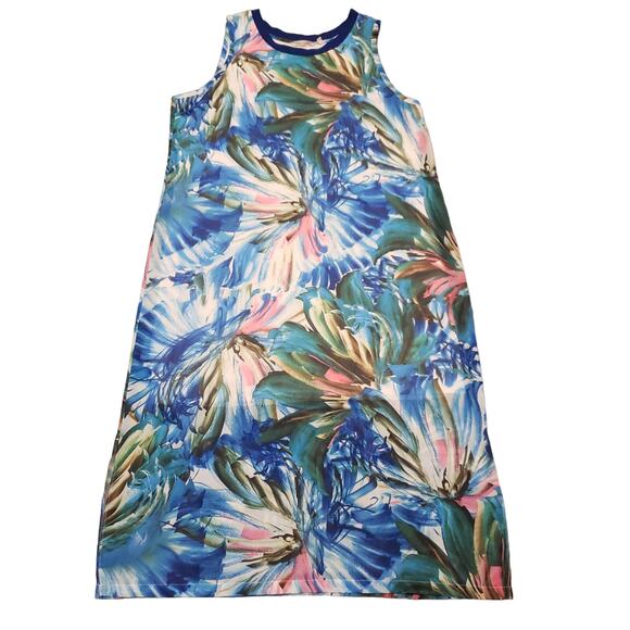 Soft Surroundings Tropical Hawaiian Floral Sleeveless Ankle Slits Midi Dress - Picture 2 of 8